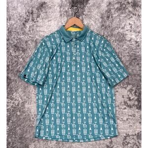 Swannies Polo Shirt Medium Mens Green Tiki Cocktails Performance Golf